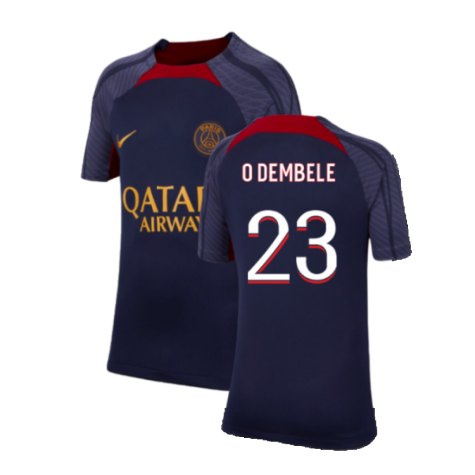 2023-2024 PSG Strike Dri-Fit Training Shirt (Navy) - Kids (O Dembele 10)