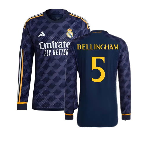 2023-2024 Real Madrid Authentic Long Sleeve Away Shirt (Bellingham 5)