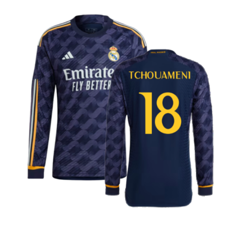 2023-2024 Real Madrid Authentic Long Sleeve Away Shirt (Tchouameni 18)