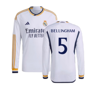 2023-2024 Real Madrid Authentic Long Sleeve Home Shirt (Bellingham 5)