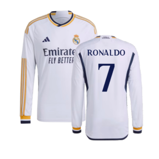 2023-2024 Real Madrid Authentic Long Sleeve Home Shirt (Ronaldo 7)