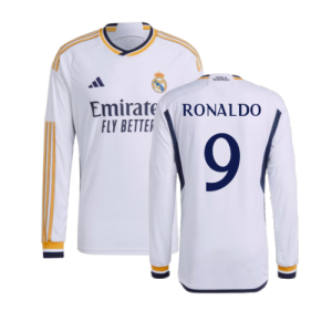 2023-2024 Real Madrid Authentic Long Sleeve Home Shirt (Ronaldo 9)