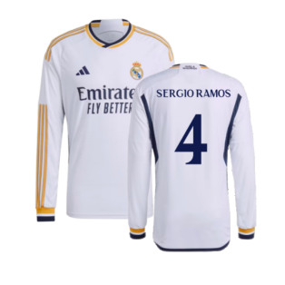 2023-2024 Real Madrid Authentic Long Sleeve Home Shirt (Sergio Ramos 4)