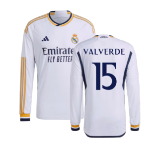 2023-2024 Real Madrid Authentic Long Sleeve Home Shirt (Valverde 15)