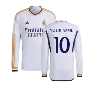 2023-2024 Real Madrid Authentic Long Sleeve Home Shirt (Your Name)