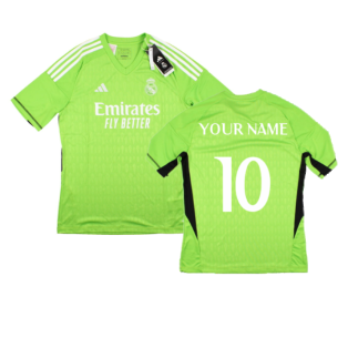 2023-2024 Real Madrid Home Goalkeeper Shirt (Solar Green) - Kids (Your Name)