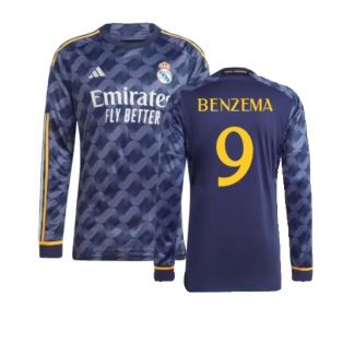 2023-2024 Real Madrid Long Sleeve Away Shirt (Benzema 9)