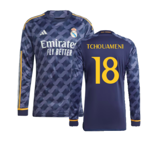 2023-2024 Real Madrid Long Sleeve Away Shirt (Tchouameni 18)