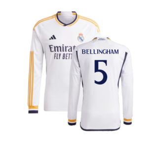2023-2024 Real Madrid Long Sleeve Home Shirt (Bellingham 5)