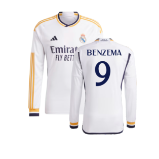 2023-2024 Real Madrid Long Sleeve Home Shirt (Benzema 9)