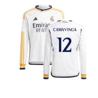 2023-2024 Real Madrid Long Sleeve Home Shirt (Kids) (Camavinga 12)