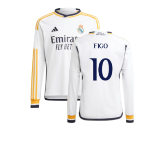 2023-2024 Real Madrid Long Sleeve Home Shirt (Kids) (Figo 10)