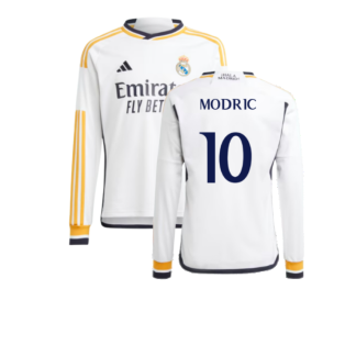 2023-2024 Real Madrid Long Sleeve Home Shirt (Kids) (Modric 10)