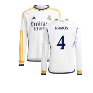 2023-2024 Real Madrid Long Sleeve Home Shirt (Kids) (Sergio Ramos 4)