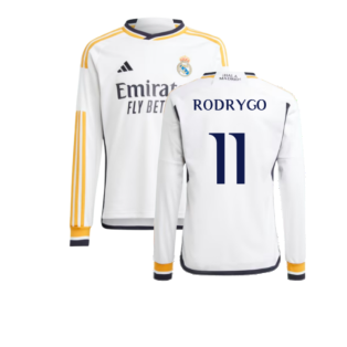 2023-2024 Real Madrid Long Sleeve Home Shirt (Kids) (Rodrygo 11)