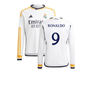 2023-2024 Real Madrid Long Sleeve Home Shirt (Kids) (Ronaldo 9)