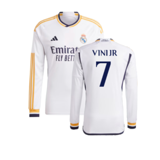 2023-2024 Real Madrid Long Sleeve Home Shirt (Vini Jr 7)