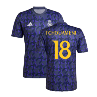 2023-2024 Real Madrid Pre-Match Shirt (Shadow Navy) (Tchouameni 18)