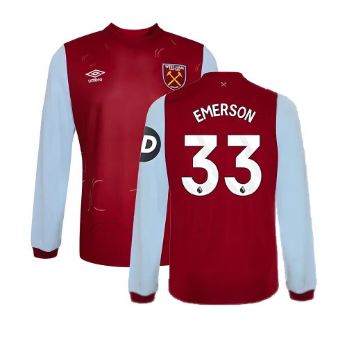 2023-2024 West Ham Long Sleeve Home Shirt (Kids) (EMERSON 33)
