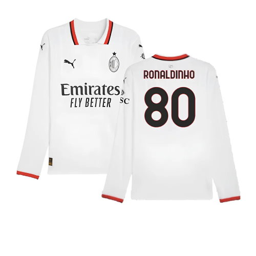 2024-2025 AC Milan Away Long Sleeve Shirt (Ronaldinho 80)