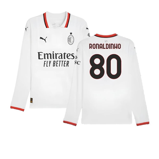 2024-2025 AC Milan Away Long Sleeve Shirt (Ronaldinho 80)