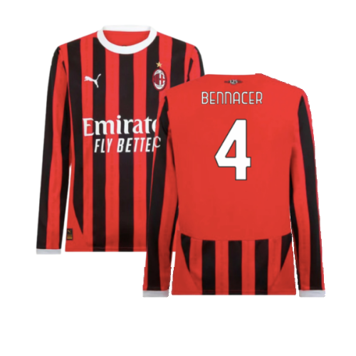 2024-2025 AC Milan Home Long Sleeve Shirt (Bennacer 4)