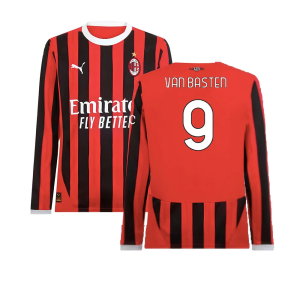 2024-2025 AC Milan Home Long Sleeve Shirt (Van Basten 9)