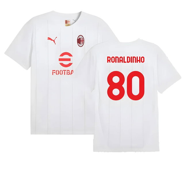 2024-2025 AC Milan Prematch SS Jersey (White) (Ronaldinho 80)