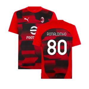 2024-2025 AC Milan Prematch SS Shirt (Red) (Ronaldinho 80)