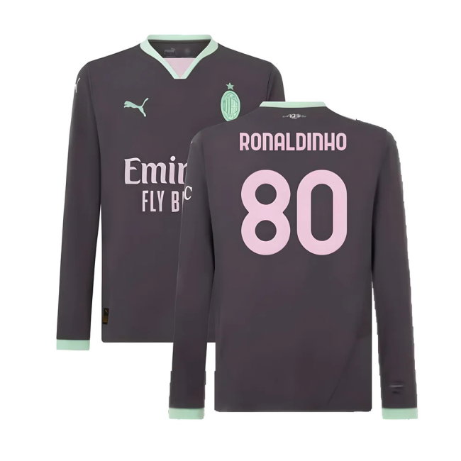 2024-2025 AC Milan Third Long Sleeve Shirt (Ronaldinho 80)