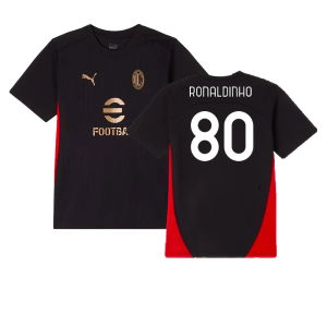 2024-2025 AC Milan Training Shirt (Black) - Kids (Ronaldinho 80)
