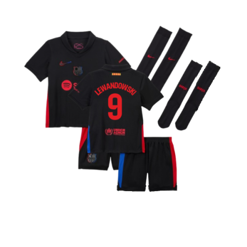 2024-2025 Barcelona Away Little Boys Mini Kit (Lewandowski 9)