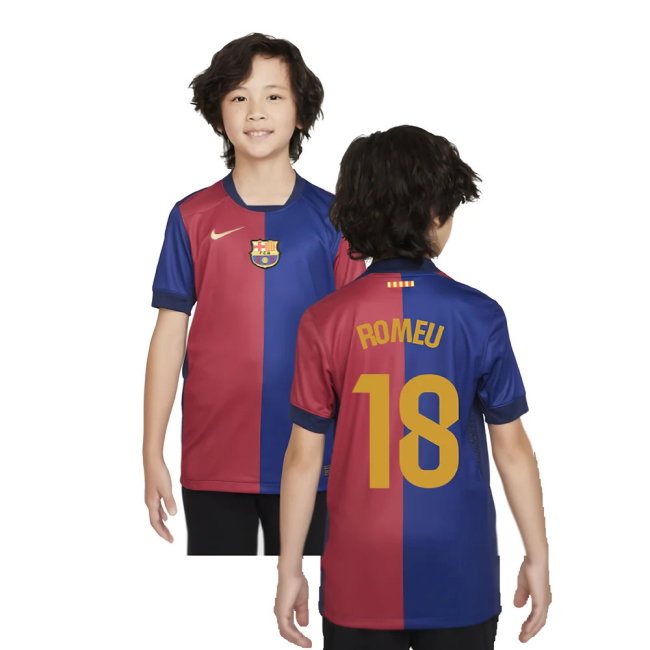 2024-2025 Barcelona Home Shirt (Sponsorless) - Kids (Romeu 18)