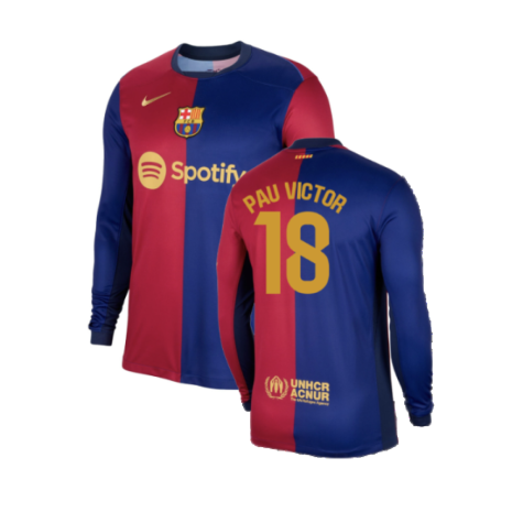 2024-2025 Barcelona Long Sleeve Home Shirt (Pau Victor 18)