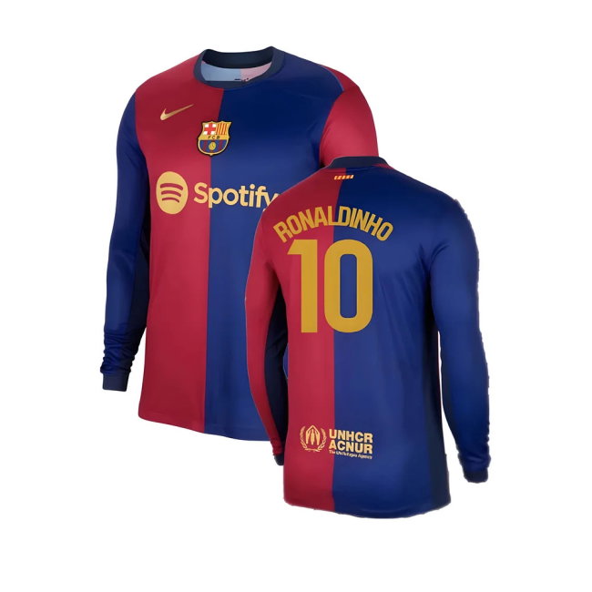 2024-2025 Barcelona Long Sleeve Home Shirt (Ronaldinho 10)