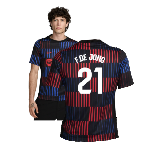 2024-2025 Barcelona Pre-Match Away Shirt (Navy) (F.De Jong 21)