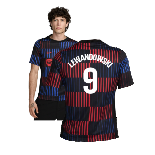 2024-2025 Barcelona Pre-Match Away Shirt (Navy) (Lewandowski 9)