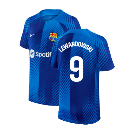 2024-2025 Barcelona Pre-Match Shirt (Blue) - Kids (Lewandowski 9)