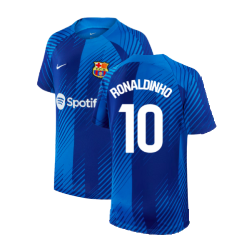 2024-2025 Barcelona Pre-Match Shirt (Blue) - Kids (Ronaldinho 10)