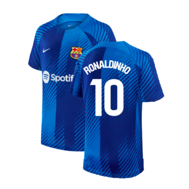 2024-2025 Barcelona Pre-Match Shirt (Blue) - Kids (Ronaldinho 10)