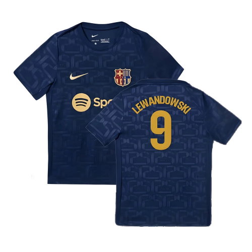 2024-2025 Barcelona Pre-Match Training Shirt (Navy) - Kids (Lewandowski 9)