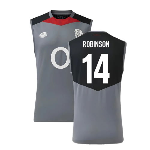 2024-2025 England Rugby Sleeveless Jersey O2 (Grey) (Robinson 14)