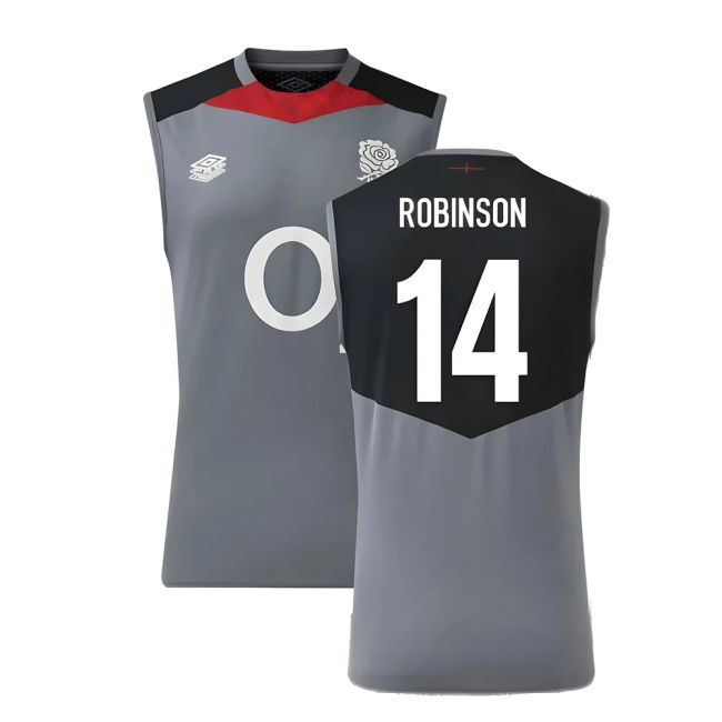 2024-2025 England Rugby Sleeveless Jersey O2 (Grey) (Robinson 14)