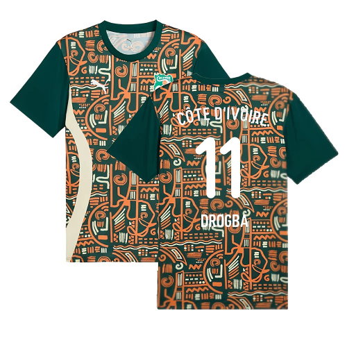 2024-2025 Ivory Coast Prematch SS Jersey (Dark Myrtle) (Drogba 11)