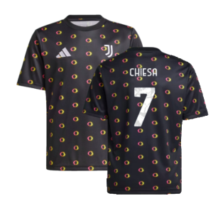 2024-2025 Juventus Pre-Match Shirt (Black) - Kids (Chiesa 7)