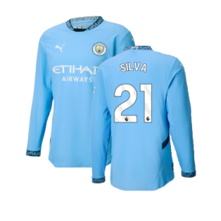 2024-2025 Man City Authentic Long Sleeve Home Shirt (Silva 21)