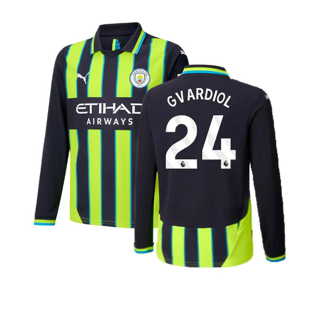2024-2025 Man City Away Long Sleeve Shirt (Kids) (Gvardiol 24)
