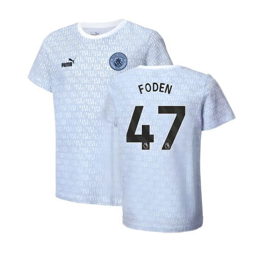 2024-2025 Man City ftblCulture Tee AOP (Light Blue) - Kids (Foden 47)