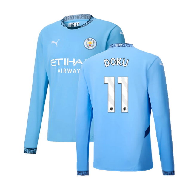 2024-2025 Man City Home Long Sleeve Shirt (Doku 11)