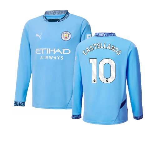 2024-2025 Man City Home Long Sleeve Shirt (Kids) (Castellanos 10)